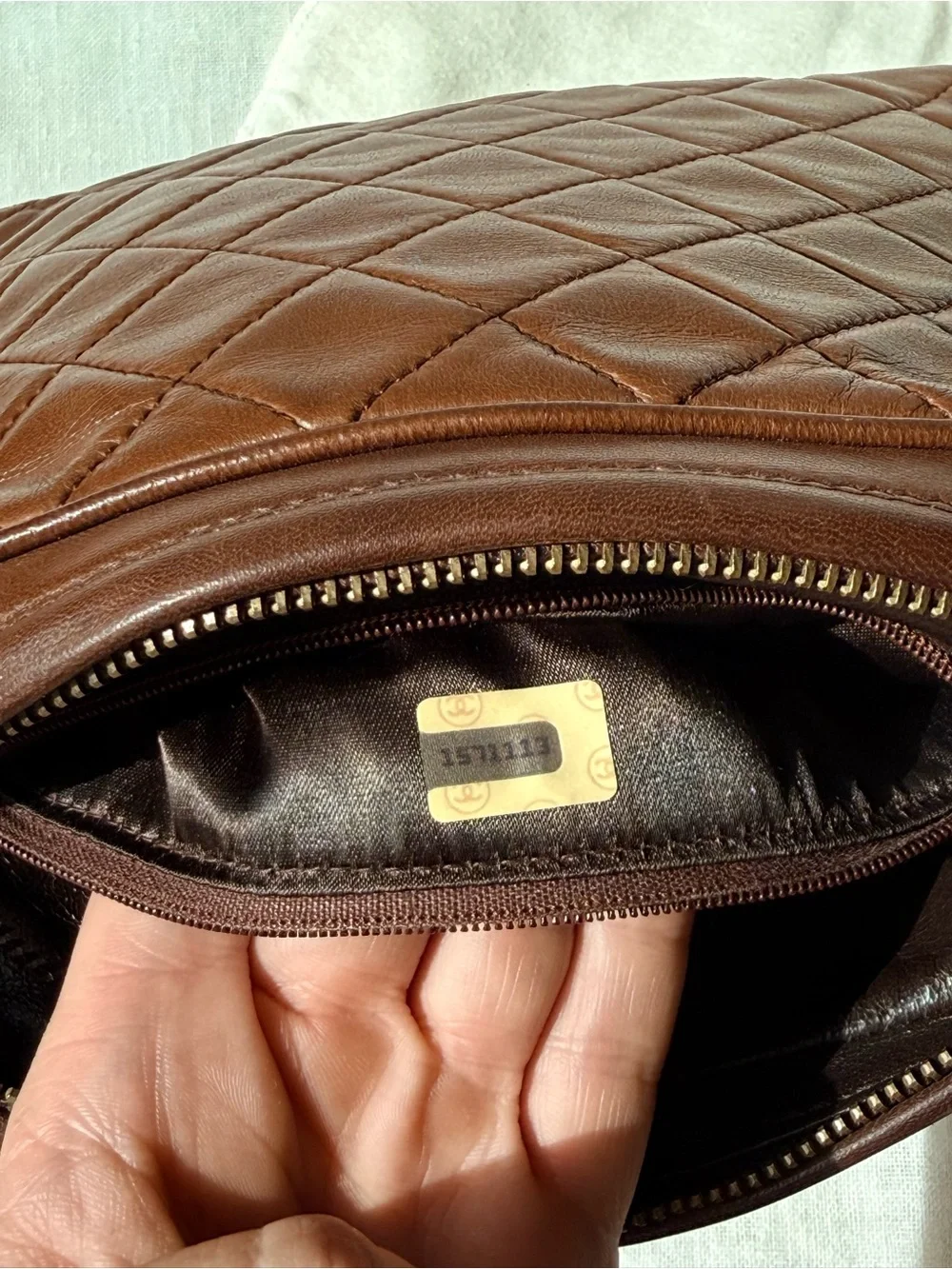 Vintage CHANEL Brown Lambskin Tassel Camera Bag CC Gold Chain 1 Series Rare